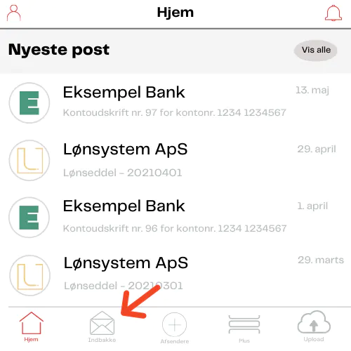Indbakke i e-Boks app