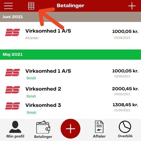 Under betalinger kan du finde dine betalingsoversigter